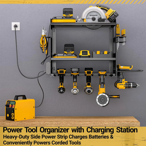 Must Have Power Tool Organizer Wall Mount With Charging Station For Garage Cordless Tools Hanger And Battery Storage Rack