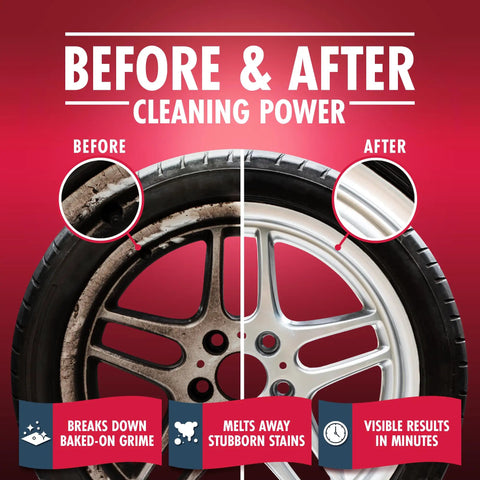 Heavy Duty Wheel Cleaner And Water Spot Remover For Cars 16 Oz Pro Grade Powerful Mineral Deposit Dissolver For Streak Free Windows And Glass Safe On Wheels And Surfaces Ideal For Professional Detailing before and after wheel cleaning