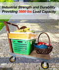 Cart with heavy duty 8 inch swivel casters set of 4 with two brakes beefed up industrial rubber wheels, outdoor use