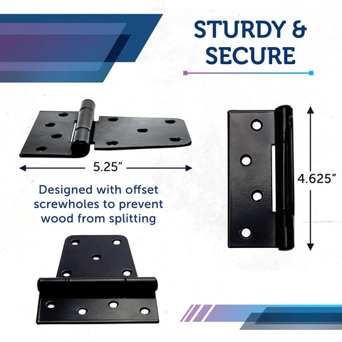 Heavy Duty Gate Hinges 8 Pack Black Iron Tee Strap Self Closing With 72 Stainless Steel Screws dimensions shown