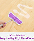 Top Shelf Wood Floor Restorer Plus Slick Gloss Finish And No Fuss One Coat Application That Cuts Down On Scratches While Delivering Solid Heavy Duty Shine For Modern Homes with a microfiber mop on shiny wood floor.