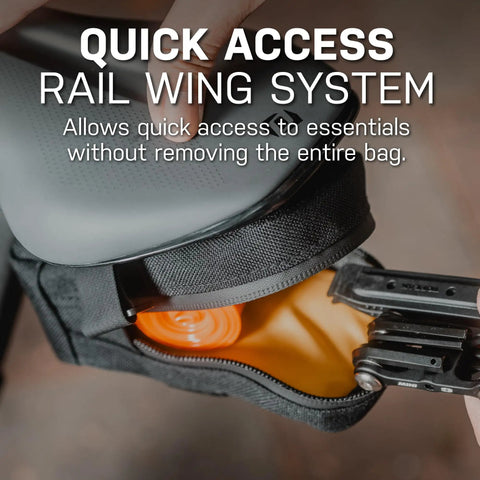 Elementa Seatbag M 0.5L showing quick access rail wing with tools