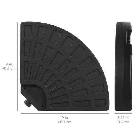 Side view of 4 Piece 158 Pound Cantilever Offset Patio Umbrella Base Stand With Carry Handles Easy Fill Spouts Base Connector Hooks