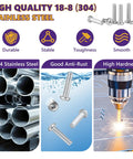 M4 x 16mm Pan Head Phillips Machine Screws Set, 30 Pcs 304 Stainless Steel Full Thread Truss Bolts illustration with features