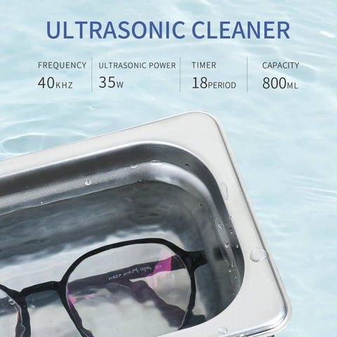 800Ml Ultrasonic Cleaner With Timer 40KHz Digital Jewelry Cleaner Sonic Cleaning Machine For Jewelry Watches Rings Coins And Diamonds 35W SUS304 Parts Cleaner That Delivers Beast Cleaning Power stainless steel tank with glasses in water.