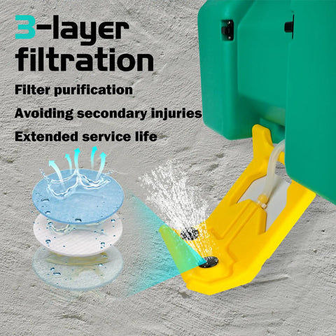9 Gallon Portable Eye Wash Station OSHA Approved Wall Mounted Emergency Eye Wash With Dual Spray ANSI Certified First Aid Eye Wash Unit Delivers 15 Minute Flush with close-up on filtration
