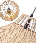 Close-up of 1 Light Rattan Pendant Light With Weave Pattern Natural Wicker Ceiling Fixture showing bulb and rattan details