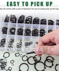 Alloy Steel C Clip Retaining Ring Kit 266 Pieces 21 Sizes From M4 To M28 External Circlips Snap Rings with tweezers in use