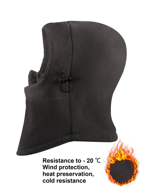 Side view of black fleece balaclava showing adjustable fit from 4 Pack Balaclava Ski Masks Windproof Fleece Adjustable Winter Face Cover For Men And Women