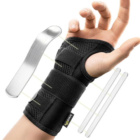 Carpal Tunnel Wrist Brace For Women And Men With Metal Wrist Splint For Hand Support And Pain Relief From Arthritis Tendonitis And Sprains Ideal For Typing And Gaming Right Hand Available In Small Medium And Large Extra Large shown with metal splint