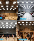 Heavy Duty Led High Bay Light 2 Foot Linear Shop Fixture 200 Watt in barn, garage, stadium, and workshop settings.