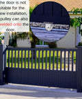 Image showing Heavy Duty 4 Inch V Groove Gate Wheel With Dual U Bolts installed on a sliding gate, no welding needed, with inset detail.