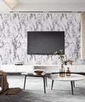 Marble Peel And Stick Wallpaper Glossy Marble Contact Paper For Countertops Kitchen Cabinets And Bathroom Surfaces 24 By 197 Inches In Black White Gray Waterproof And Durable DIY Friendly on living room wall behind TV