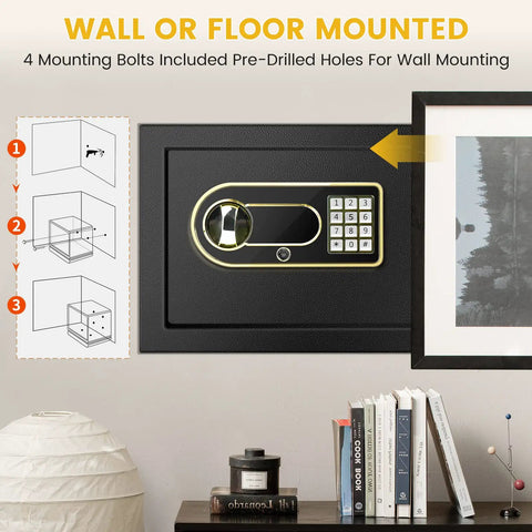 Wall-mounted heavy duty home drop safe box with waterproof and fireproof steel build, digital lock visible