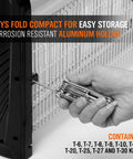 Heavy Duty Folding Torx Star Key Set With Tamper Resistant Security Design crafted in compact aluminum holder for T6 to T30 screws.