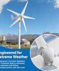 Powerful 1200W Wind Generator With 5 Blade High Efficiency Turbine Low Start Up Speed At Two Point Five Meters Per Second