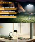 Rechargeable Camping Lantern With Stand And Telescopic Pole 8000mAh Power Bank in camping setup with battery life details