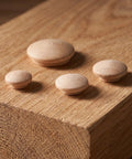 Wood Plug Screw Hole Covers Set 160 Pcs For Furniture And Beds Mushroom Head Hardwood Stoppers on wooden surface