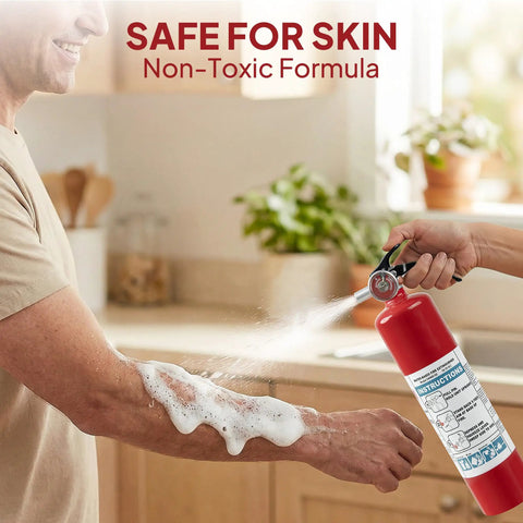 Spraying foam on arm from Water Based 2.5 Lb Kitchen Fire Extinguisher UL Rated 1A 10B C 2 Pack For Home Car Vehicle RV