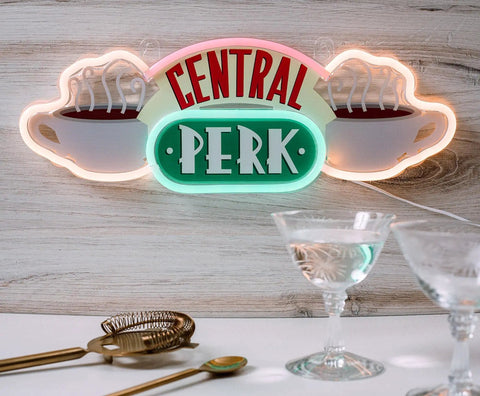 Central Perk Neon Light Wall Sign 16 Inch Replica Coffee Shop LED Hanging Decor for home bar with cups and glasses visible