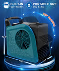 Beast Air Mover Blower Fan For Carpet Drying And Ventilation, 355 CFM high velocity floor fan, blue, side view with dimensions.