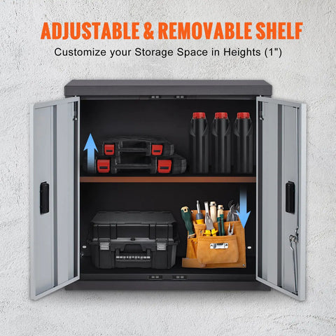 Foldable Wall Cabinet For Garage And Home Workshop, Metal Wall Locker With 26 Inch Size, 240 Lb Capacity, Adjustable Shelf