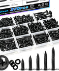 Ready For The Grind 370 Piece Phillips Truss Head Black Wood Screws With Rubber Washers Rustproof Zinc Plated Self Tapping Fastener Kit in assorted sizes.