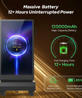 Street Smart 43 Inch Outdoor Double Sided Digital Signage showing battery life indicator and charging details.