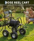 Grab And Go Mobile Garden Hose Reel Cart With Wheels Holds Up To 300 Feet Of Five Eighth Inch Hose Heavy Duty Water Reel With Storage Basket