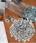 Heavy Duty Stainless Steel Flat Head Knurled Rivet Nuts Kit With 1 4 20 Thread Inserts 120 Pieces on wooden table