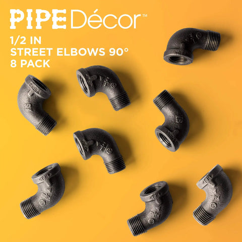 Heavy Duty Half Inch Street Elbow 90 Degree Pipe Fitting In Black Malleable Iron For Standard One Half Inch Pipes and Nipples Eight Pack