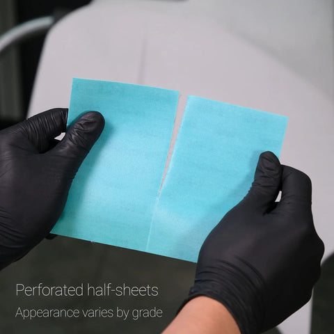 Flexible Sanding Sheets Peach K1500 Hook And Loop 191 2505 25 Sheets Pack shown in perforated half-sheets