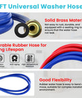 4 Ft Burst-Proof Rubber Washing Machine Hoses For Hot And Cold Water Supply, Flexible 3/4 Inch NPT Washer Hoses, Durable PVC-Coated