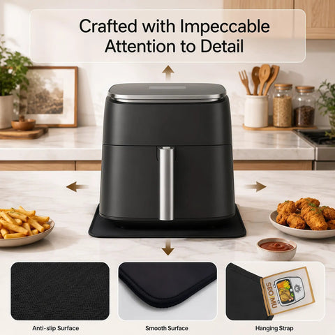 Slide Mat For 9 In 1 TurboBlaze Air Fryer With Anti Slip Base And Hanging Strap, Easy Clean Countertop Protector shown in kitchen setting