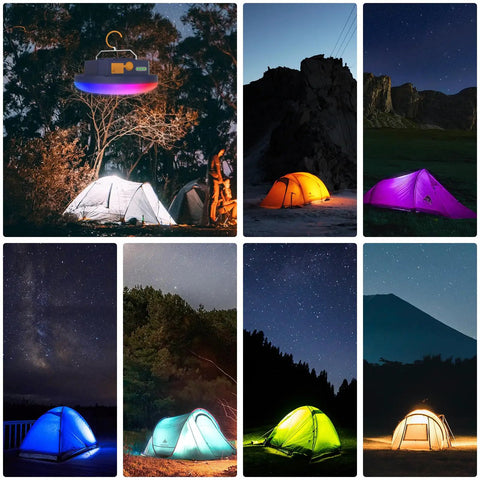 10000mAh Rechargeable Lantern With 3000LM Output 6500K Daylight Brightness over tents during outdoor camping at night
