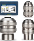 Three Piece Tap Socket Set For Ratchet Wrenches In Sizes One Quarter Inch Three Eighths Inch And One Half Inch Drive For Taps Reamers And Extractors With Square Shank M3 To M19 In Cr-Mo Steel shown front view