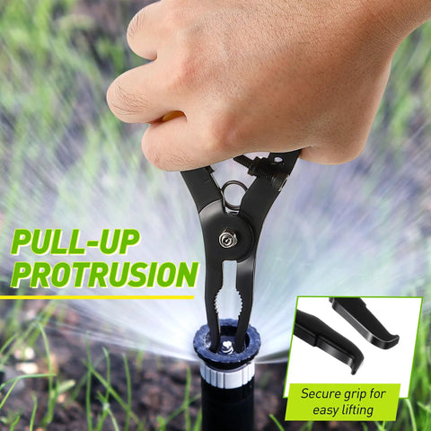 Hand using One Pack No Hassle Pop Up Sprinkler Head Tool For Easy Lift And Repair, Compatible With Rain Bird And Hunter Sprinklers, Pull Up Tool