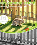 Decorative Garden Fence For Yard And Patio, Rustproof Black Metal Barrier Panels, installed showing gap prevention for small animals