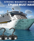 Heavy Duty Magnetic Hooks 80 Lb Capacity With Neodymium Grade 5 Magnets And Steel Construction in front of a cruise ship.