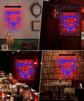 Lucky Cat Maneki Neko Ramen Neon Sign LED Light For Home Wall Decor Handmade Japanese Anime Dual Color Red And Blue 12 By 16 Inches Indoor Outdoor Wall Art in various room settings showcasing vibrant colors and Japanese decor influence.