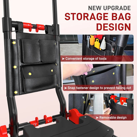 2 In 1 Folding Hand Truck Dolly Cart with storage bag showing black pouch and telescoping feature
