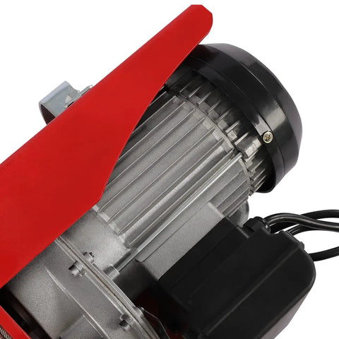 Close-up of 510 W motor on 551 Lb Mini Electric Hoist With Emergency Stop Switch, Compact Portable Winch.
