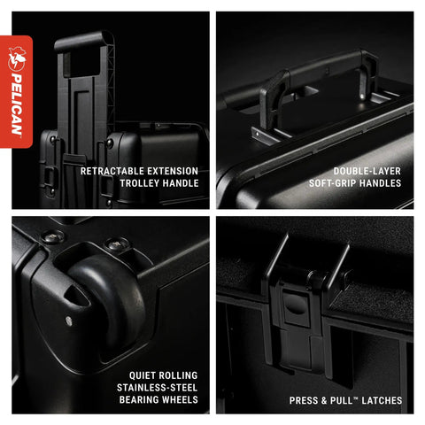 Features of 1626 Air Case No Foam Black Heavy Duty Gear Case including handles, wheels, and latches