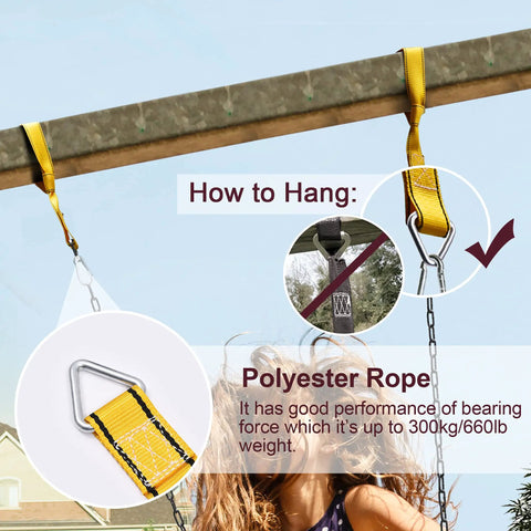 Heavy Duty Swing Seat With 660 Lb Capacity Anti Rust Chains 68.9 Inch Long And Plastic Coated 23.6 Inch Tree Straps demonstration