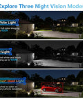 Three night vision modes of 4MP Mini Bullet PoE IP Camera Outdoor with Strobe Light and Audible Alarm in use