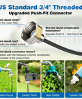 US Standard 3/4 inch threaded push-fit connector for Beat The Heat Outdoor Misting System, shown with garden accessories