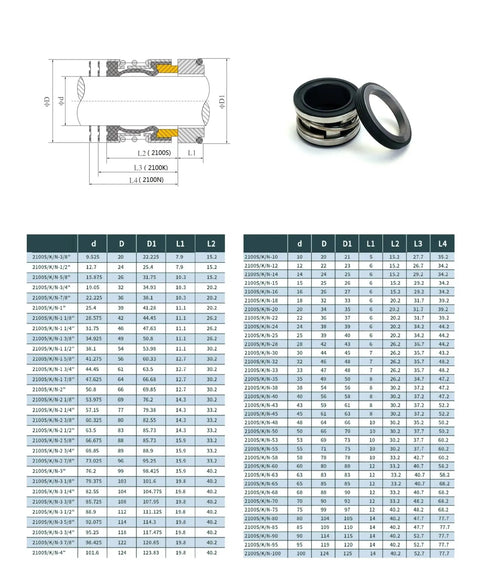 Heavy Duty Rotary Shaft Seal Five Pack 2100 Series Mechanical Repair Parts 38mm Silicon Carbide Viton Build For Hydraulic Pumps with measurements and specifications.