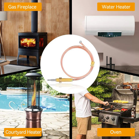 Gas Thermocouple With M8x1 End Nut And Head Tip Sensor For Outdoor Gas Setups, central image with outdoor use examples