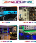 Dope RGBW LED Puck Lights Kit With Remote Dimmer And Color Changing Red Green Blue And Daylight White 6000K uses in kitchen, display, living, and game rooms