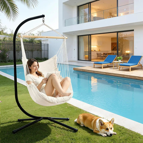 Heavy Duty Steel Hammock Stand For Indoor Outdoor Use, Universal Fit For Hammock Chairs, Sensory Swings And Egg Chairs
